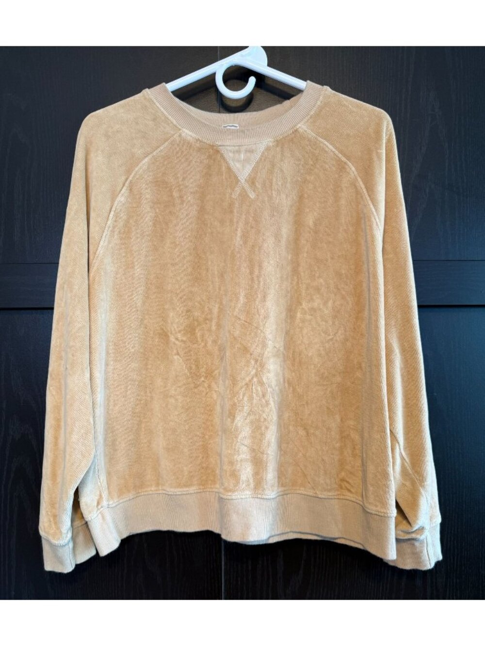 Pact Women's Organic Pure Velour Crew Neck Sweatshirt Large Tan Soft Cozy